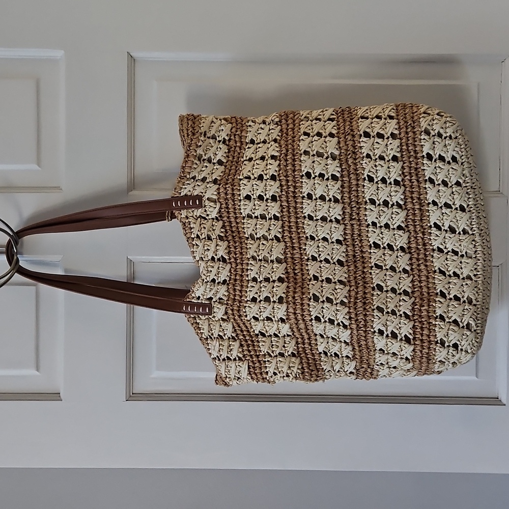 Nordstrom Raffia Tote Bag - Cream and Brown - Picture 4 of 6